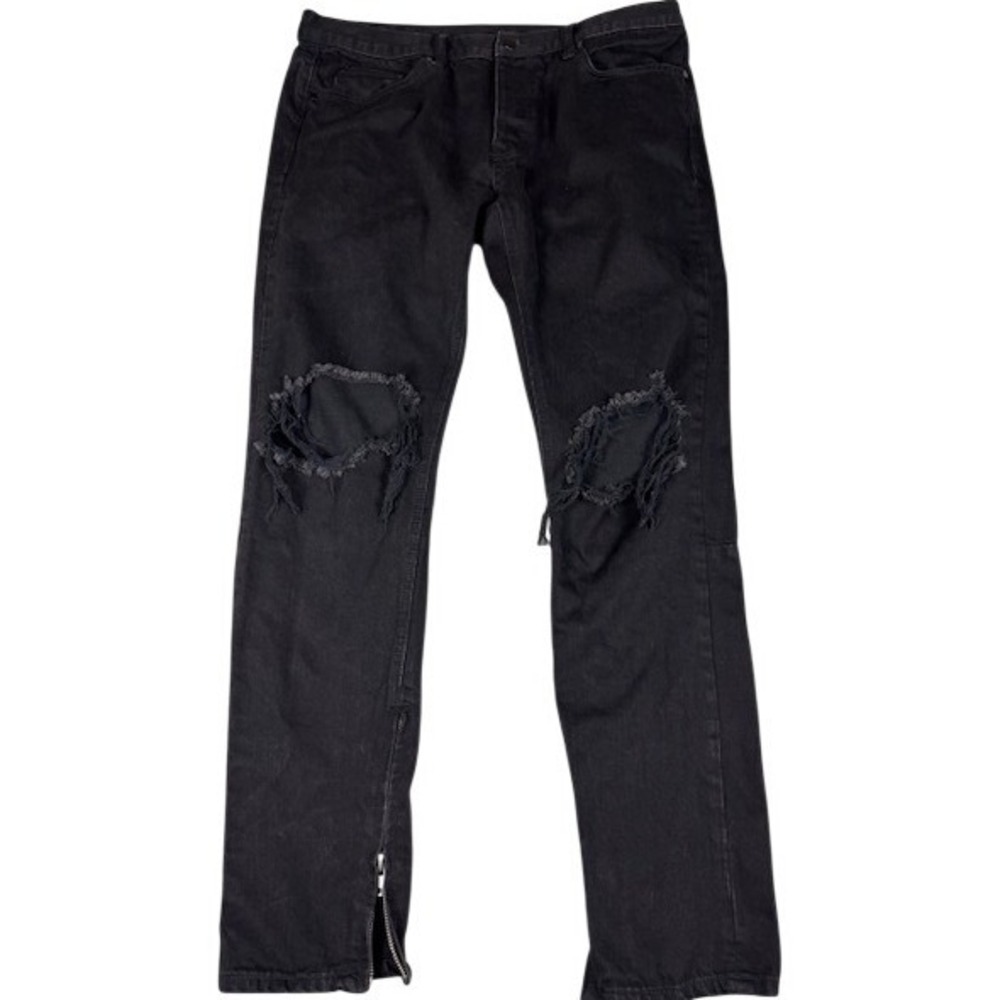 MNML Jeans Mens 38 Black Distressed Knee Ankle Zip Slim‎ Fit Denim Pants